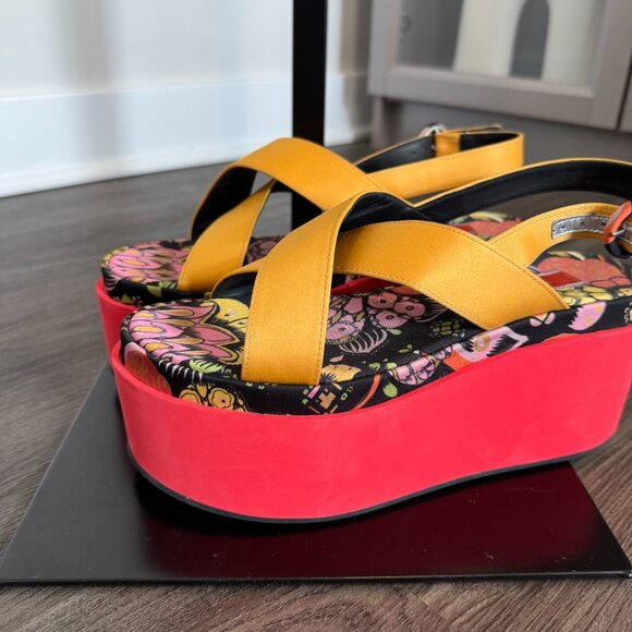 La Double J Crisscross Slingback Sandals Vibrant Yellow Red Platform Open Toe 38 - Picture 4 of 7